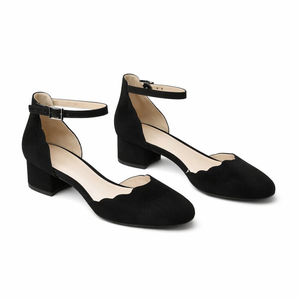 Kensie Andreia Black Scalloped Suede Ankle Shoes 6